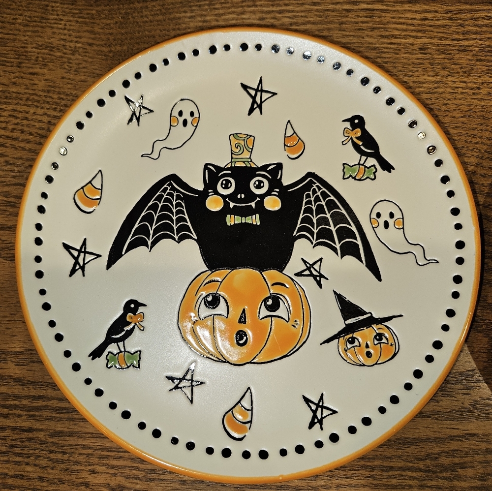 Eli + Ana Creep Show Halloween Ceramic Salad Plates Set - Black, Orange, White - Picture 5 of 6